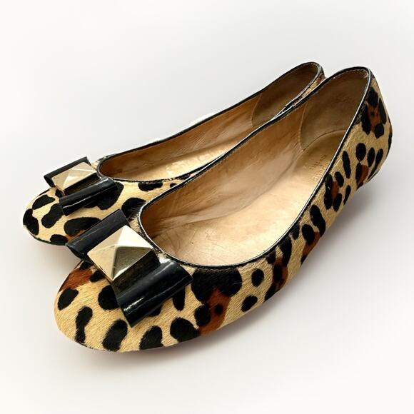 Kate Spade Calf Hair Animal Print Ballet Flats Size 8 Bow Tan - Picture 1 of 7
